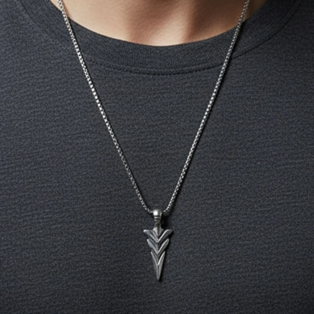 Mens Stainless Steel Arrow Head Pendant Necklace‎